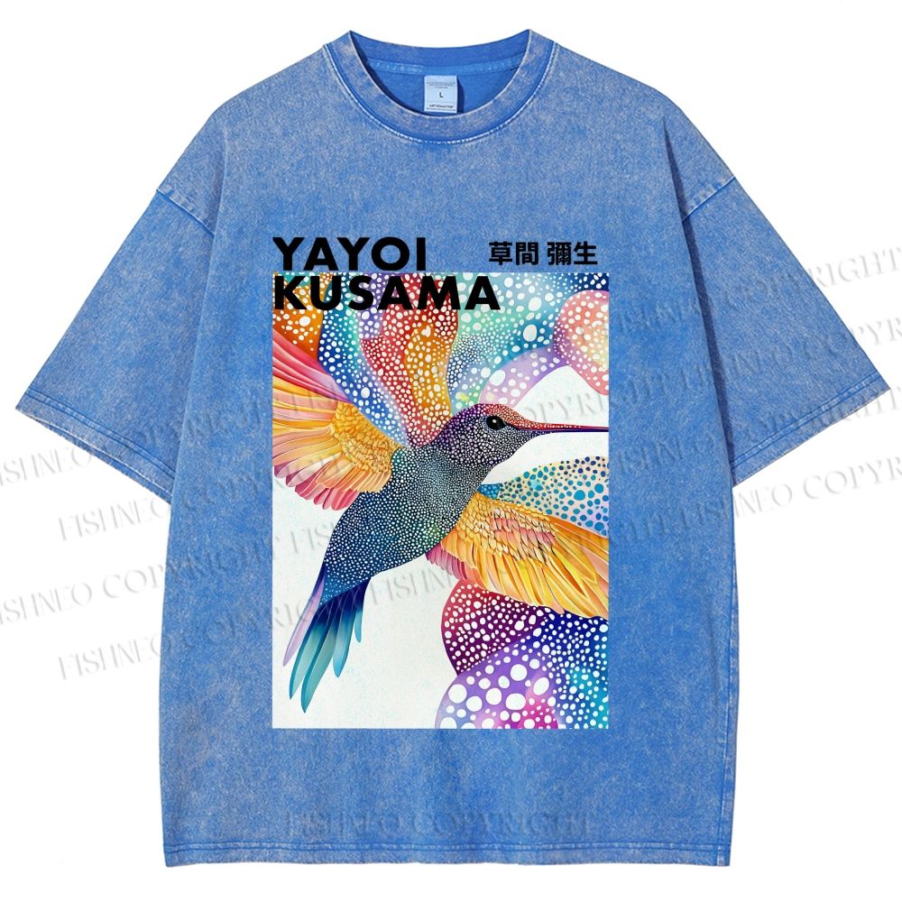 Unisex Yayoi Kusama Colorful Polka Dot Bird Printed Washed Tee