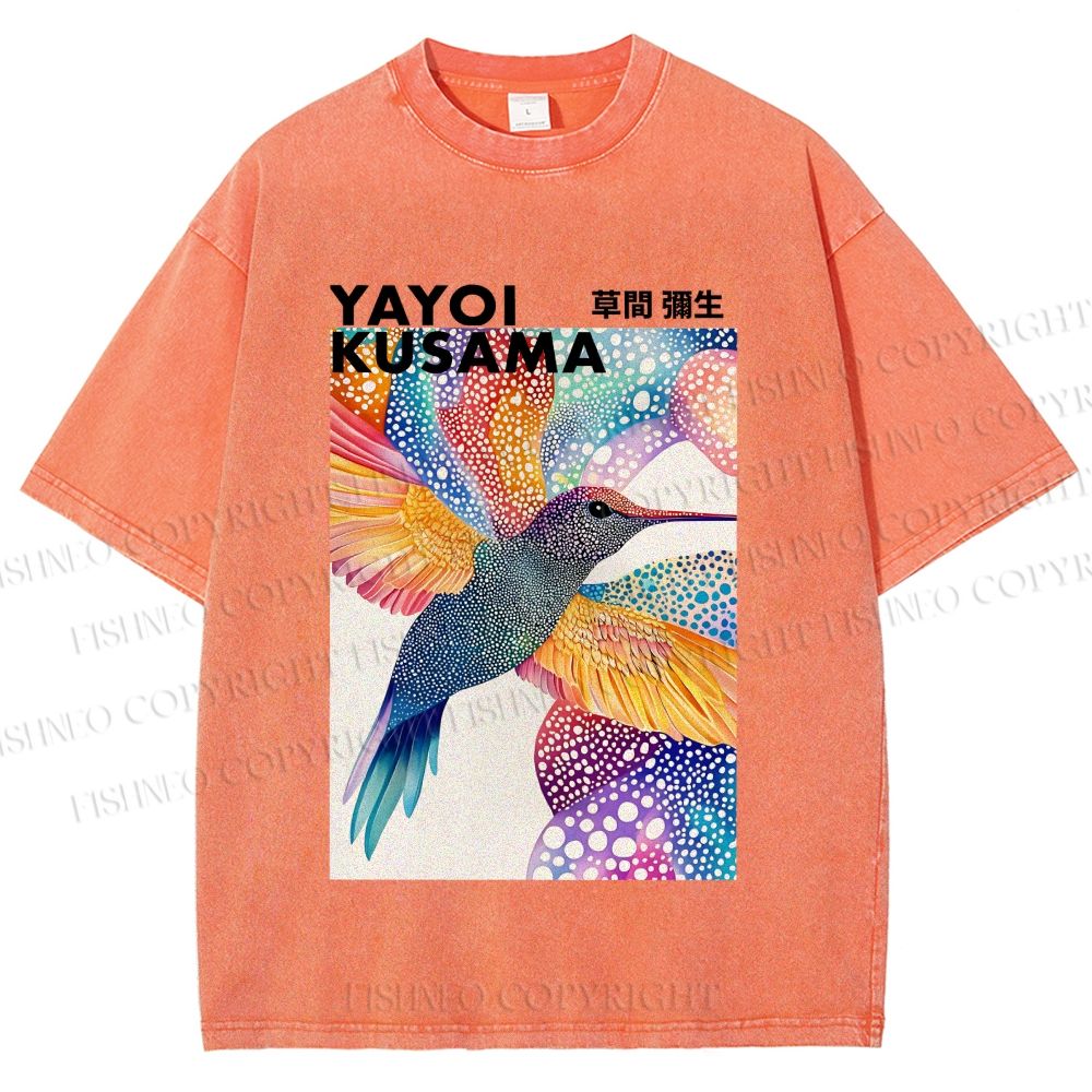 Unisex Yayoi Kusama Colorful Polka Dot Bird Printed Washed Tee