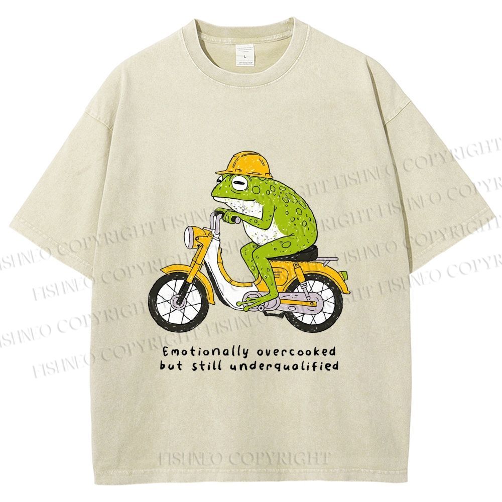 Unisex Biker Frog Printed Washed Tee