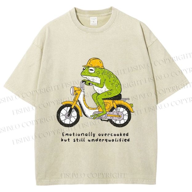 Unisex Biker Frog Printed Washed Tee