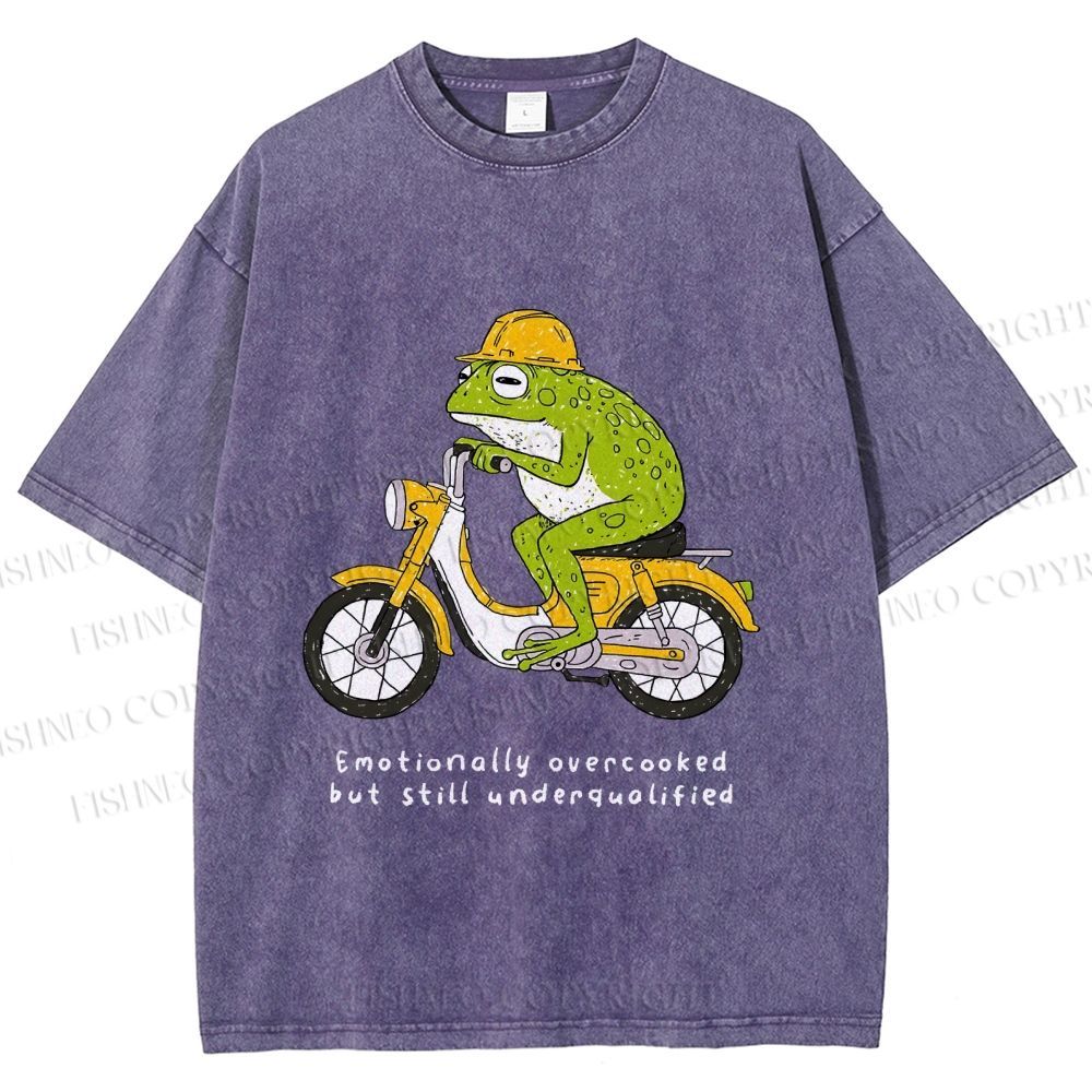 Unisex Biker Frog Printed Washed Tee