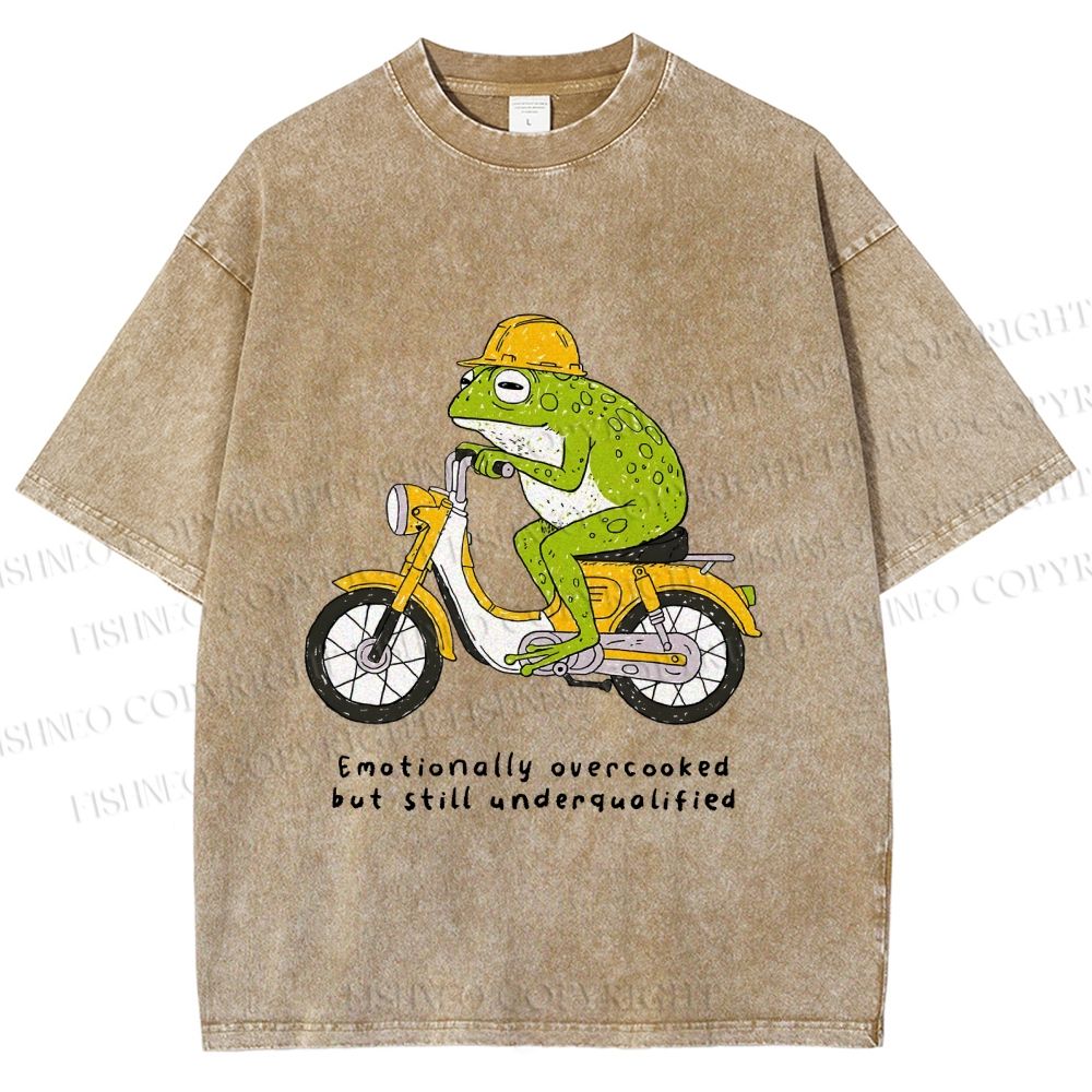 Unisex Biker Frog Printed Washed Tee
