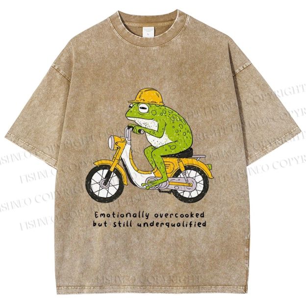 Unisex Biker Frog Printed Washed Tee