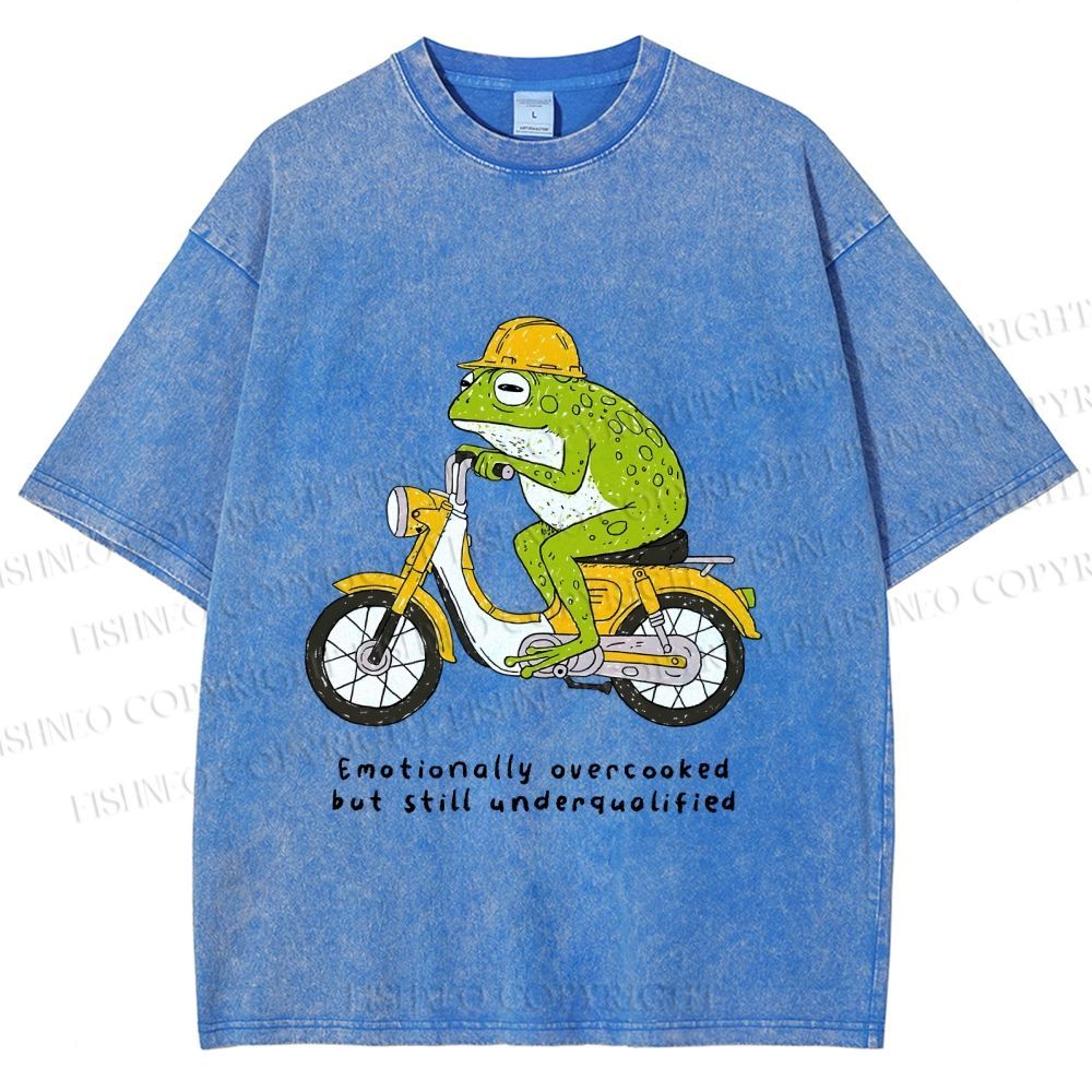 Unisex Biker Frog Printed Washed Tee