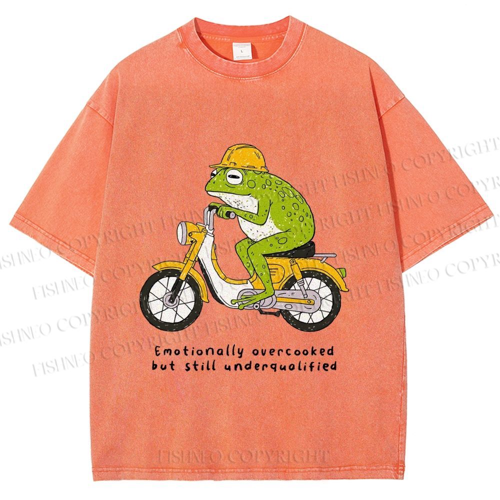 Unisex Biker Frog Printed Washed Tee