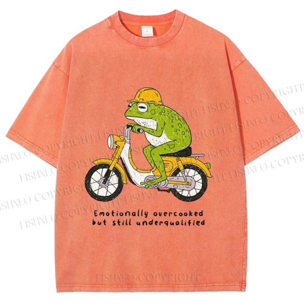 Unisex Biker Frog Printed Washed Tee