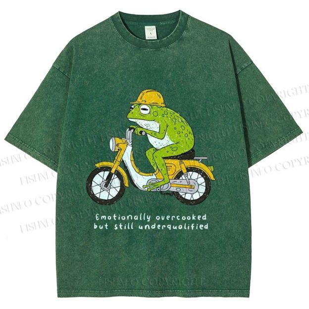 Unisex Biker Frog Printed Washed Tee