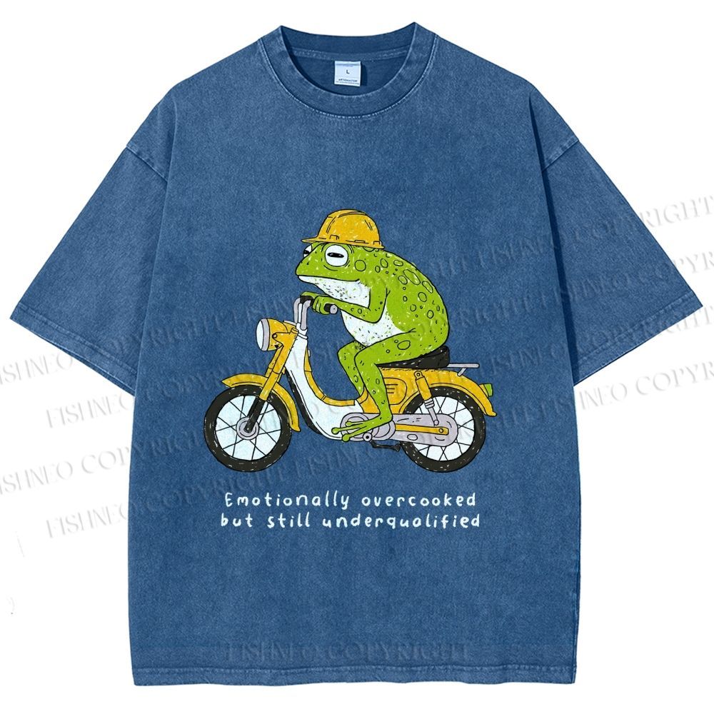 Unisex Biker Frog Printed Washed Tee
