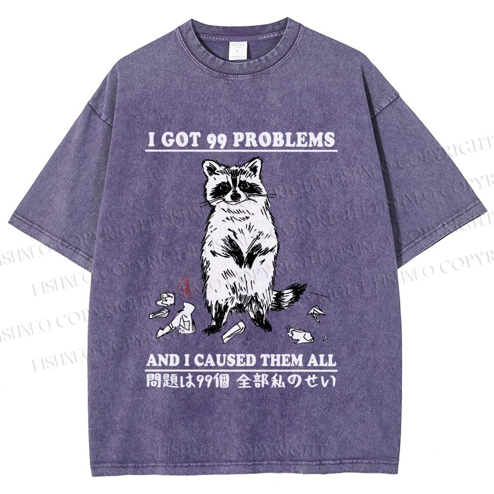 Unisex Troublemaker Raccoon Printed Washed Tee