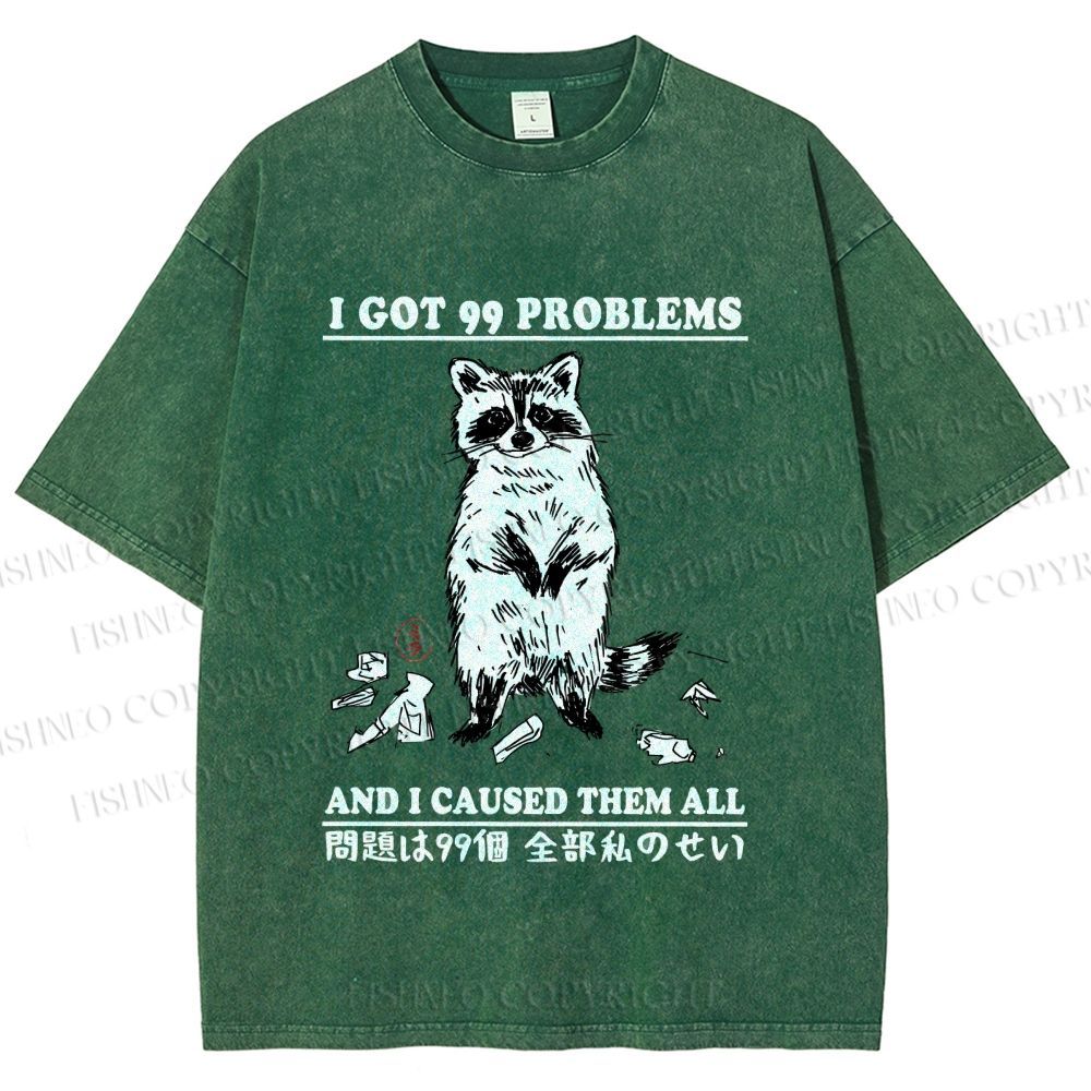 Unisex Troublemaker Raccoon Printed Washed Tee