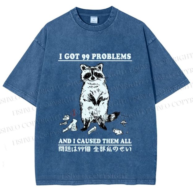 Unisex Troublemaker Raccoon Printed Washed Tee