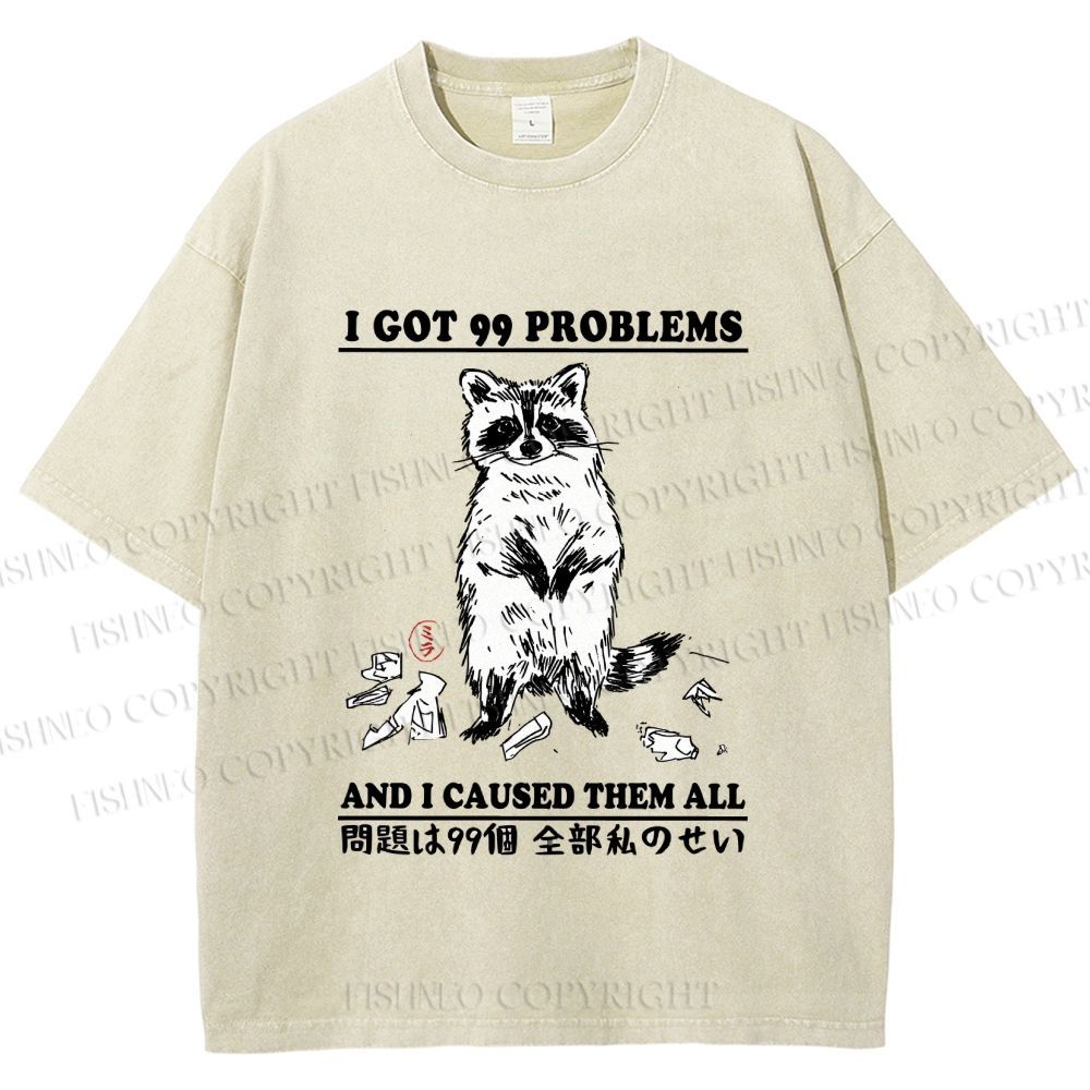 Unisex Troublemaker Raccoon Printed Washed Tee