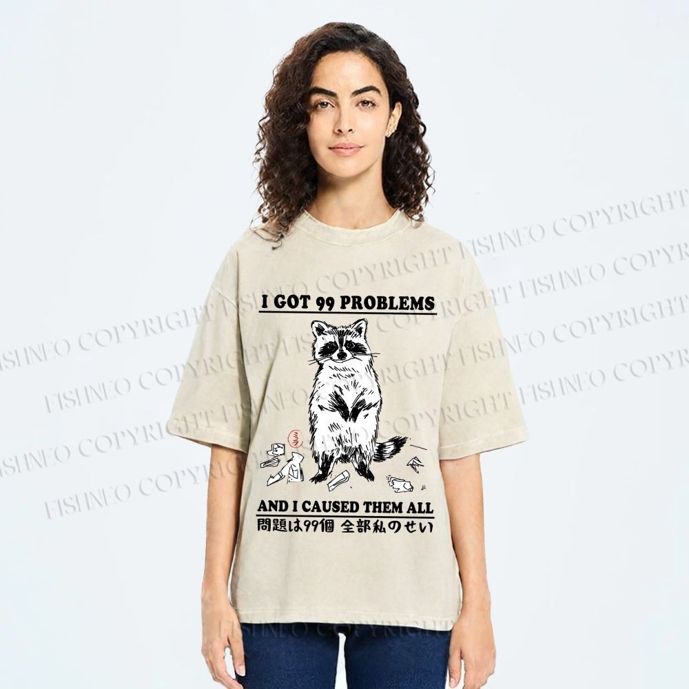 Unisex Troublemaker Raccoon Printed Washed Tee