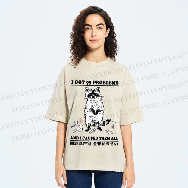 Unisex Troublemaker Raccoon Printed Washed Tee