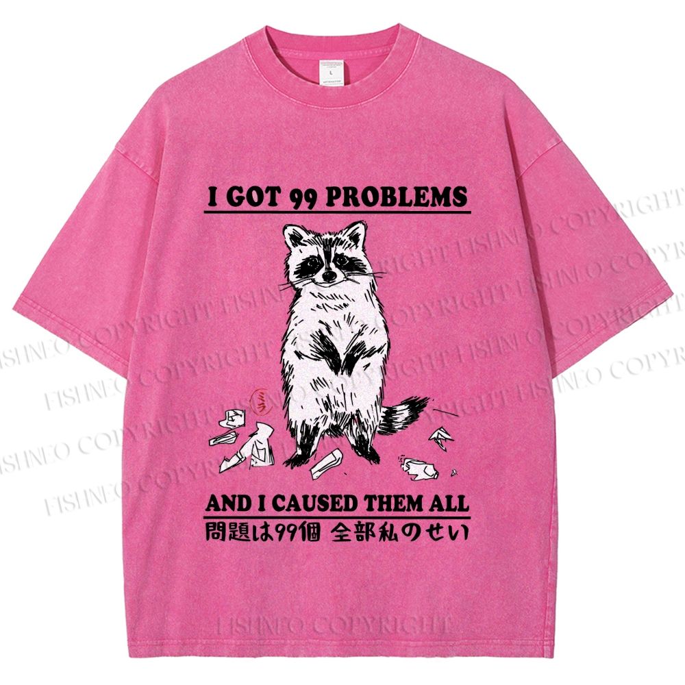 Unisex Troublemaker Raccoon Printed Washed Tee