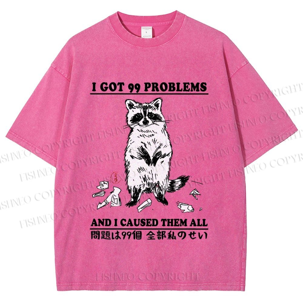Unisex Troublemaker Raccoon Printed Washed Tee