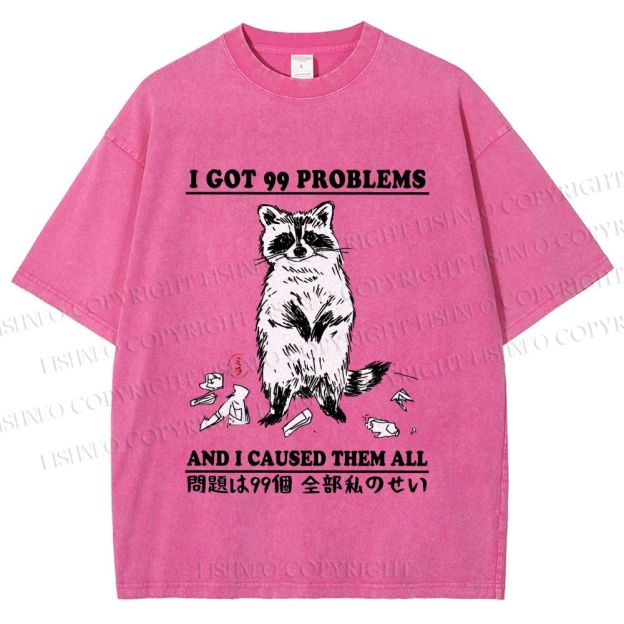 Unisex Troublemaker Raccoon Printed Washed Tee