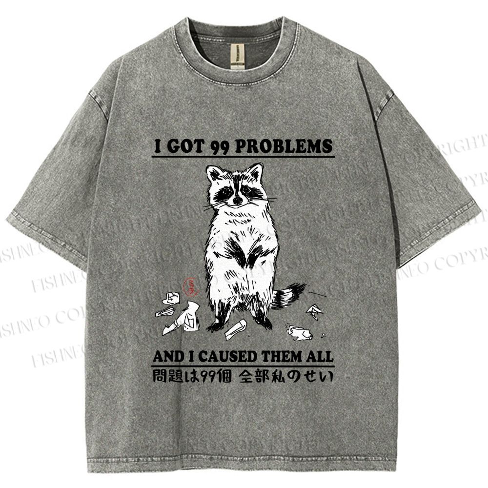Unisex Troublemaker Raccoon Printed Washed Tee