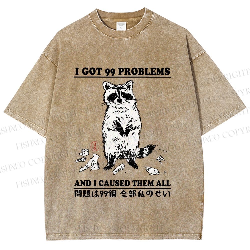 Unisex Troublemaker Raccoon Printed Washed Tee