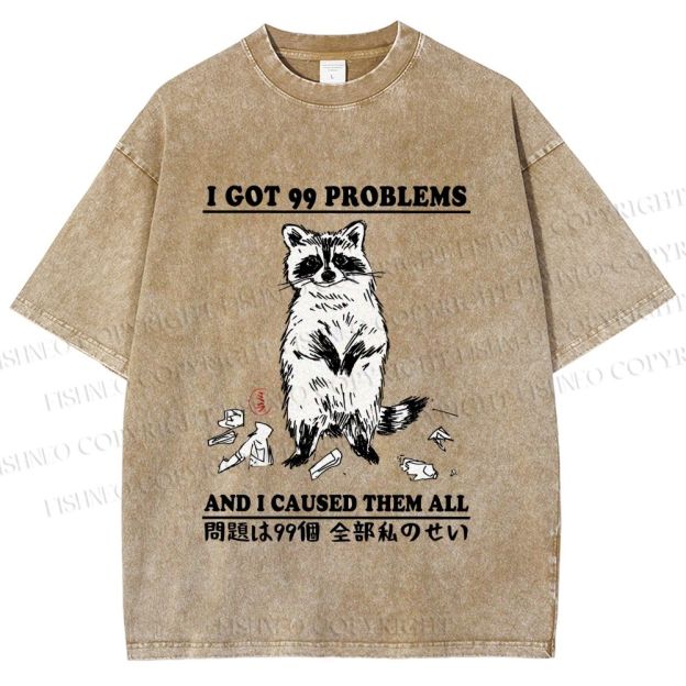 Unisex Troublemaker Raccoon Printed Washed Tee