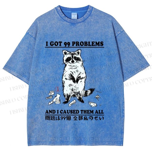 Unisex Troublemaker Raccoon Printed Washed Tee