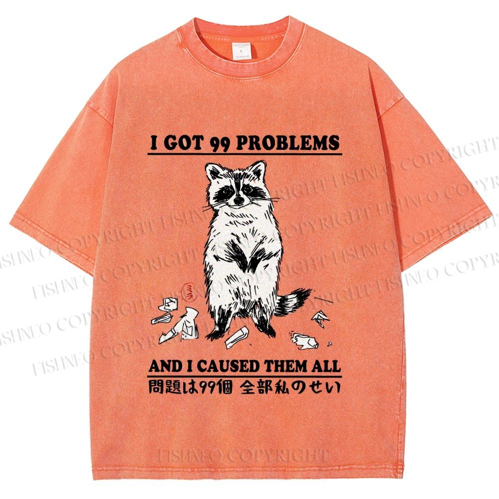 Unisex Troublemaker Raccoon Printed Washed Tee