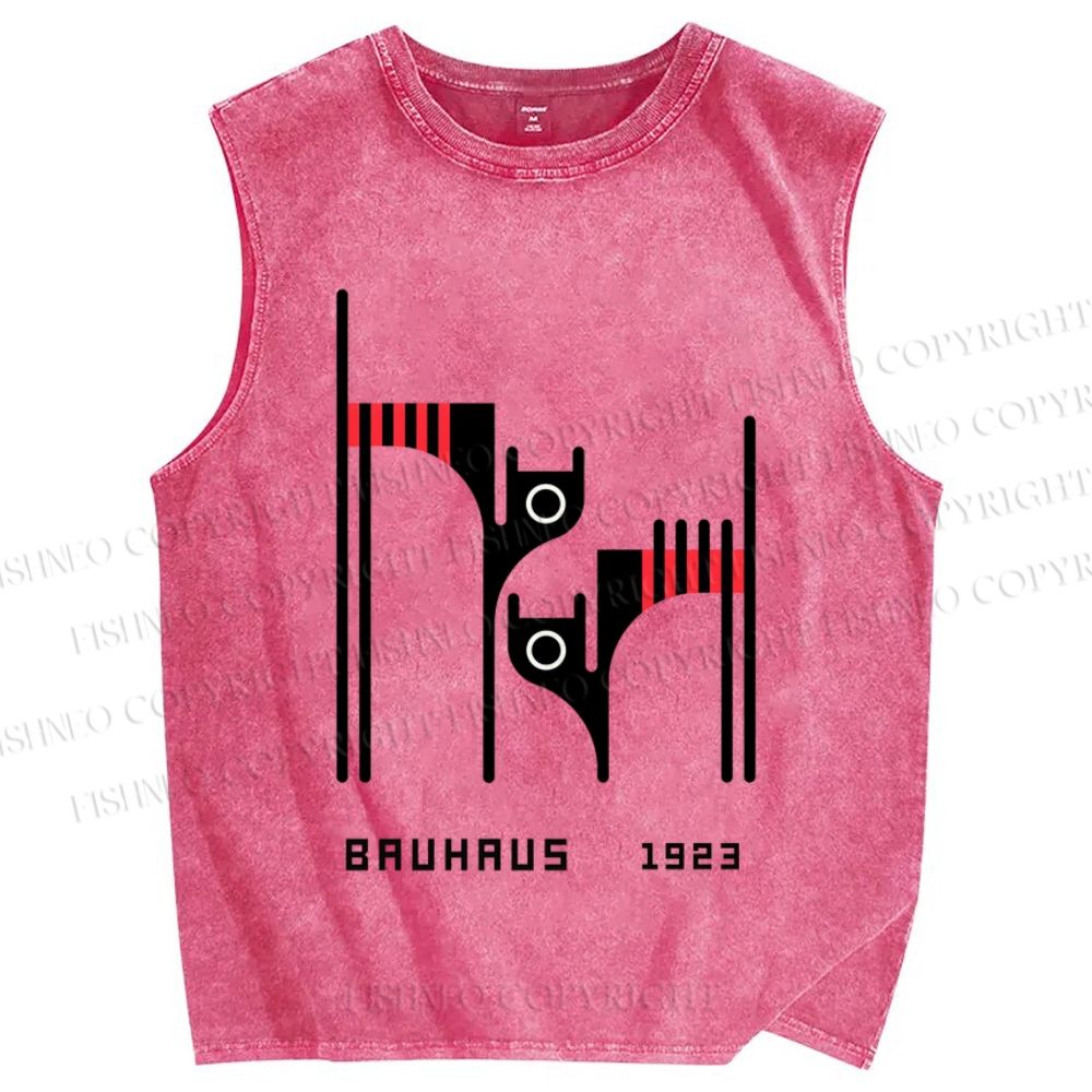 Unisex Bauhaus Geometric Cat Printed Washed Tank Top