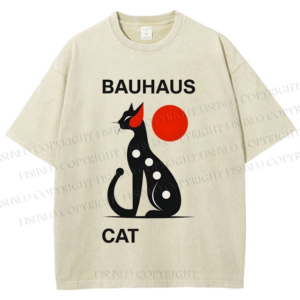 Unisex Bauhaus Cat Printed Washed Tee