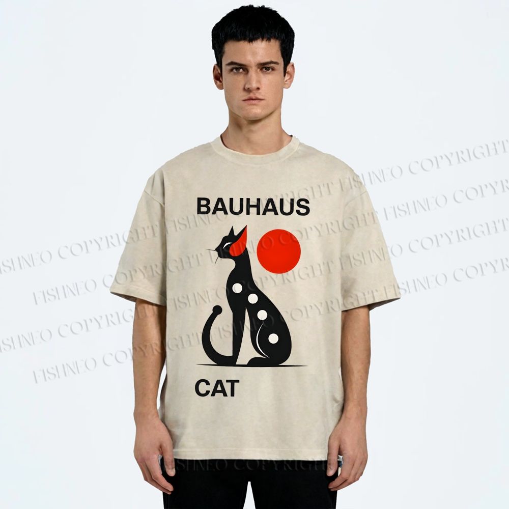 Unisex Bauhaus Cat Printed Washed Tee