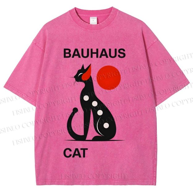 Unisex Bauhaus Cat Printed Washed Tee