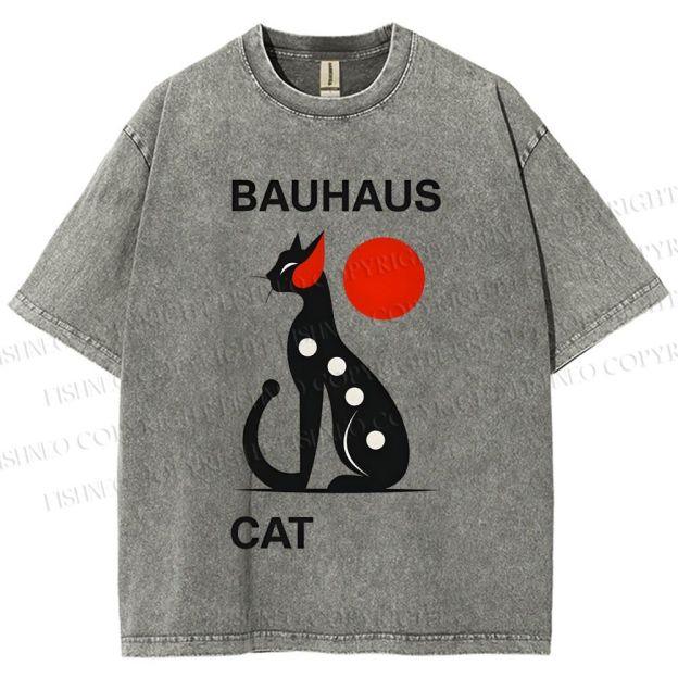 Unisex Bauhaus Cat Printed Washed Tee
