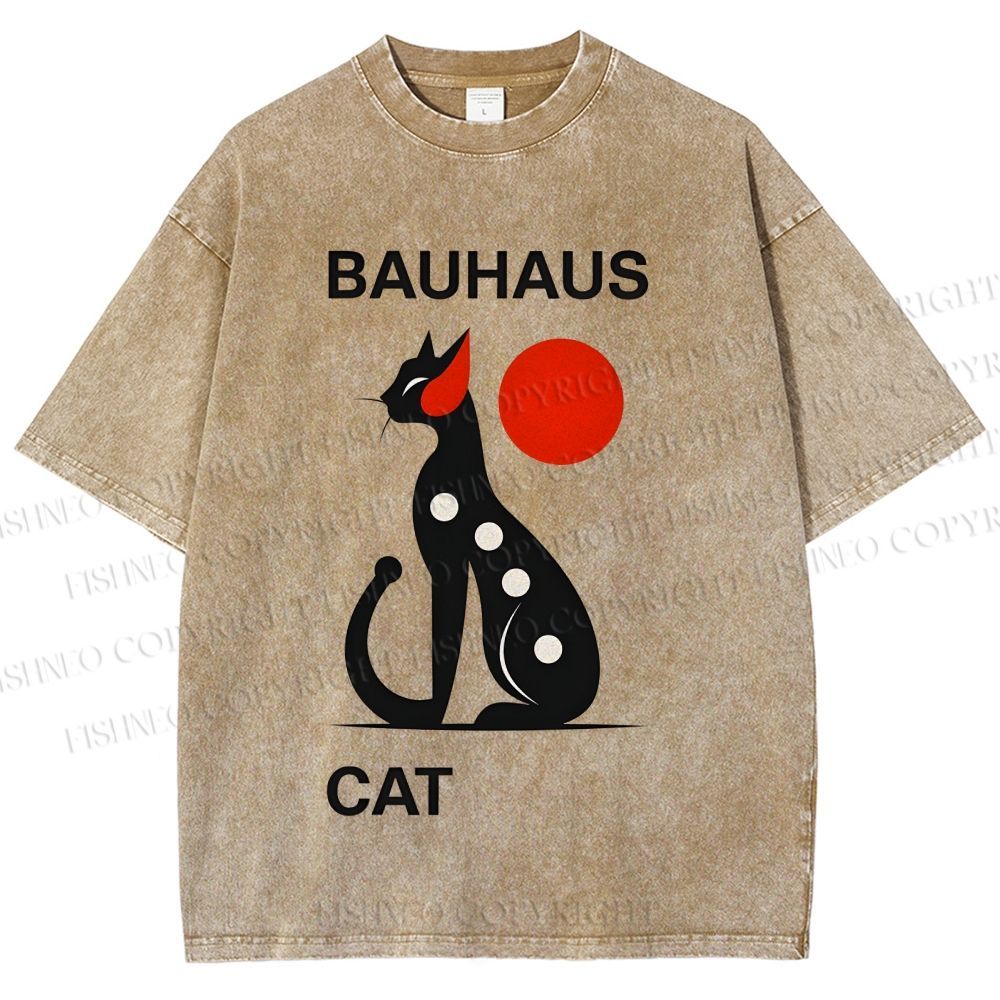 Unisex Bauhaus Cat Printed Washed Tee