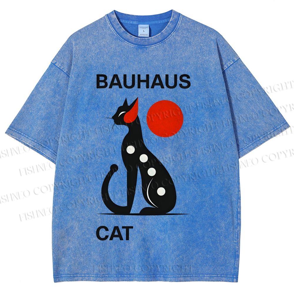 Unisex Bauhaus Cat Printed Washed Tee