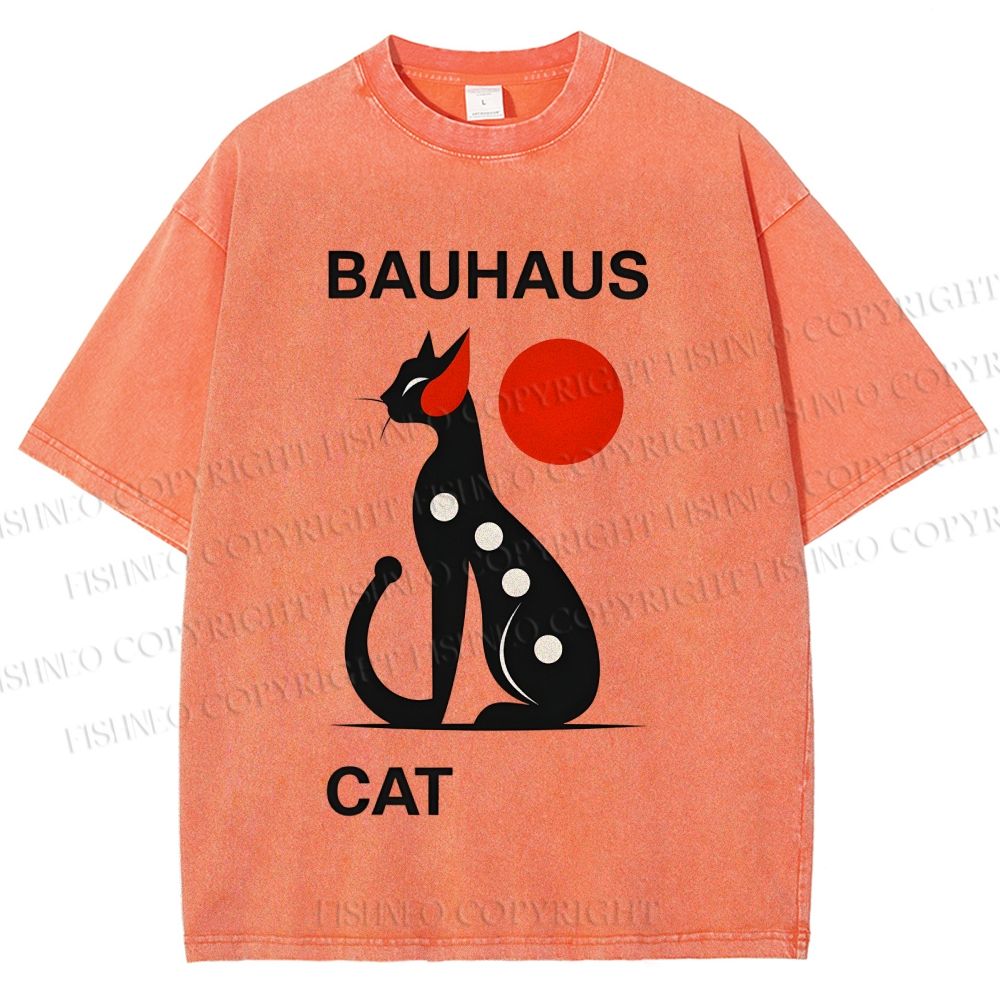 Unisex Bauhaus Cat Printed Washed Tee