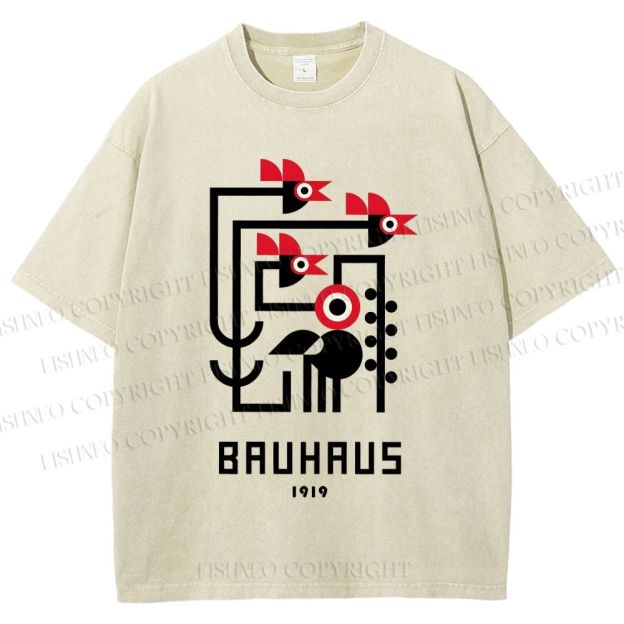 Unisex Bauhaus Geometric Bird Printed Washed Tee