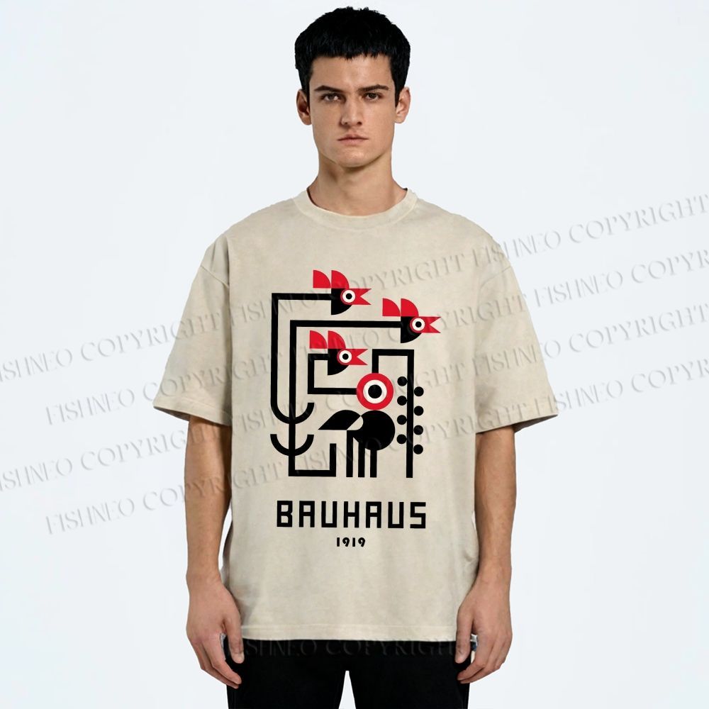Unisex Bauhaus Geometric Bird Printed Washed Tee