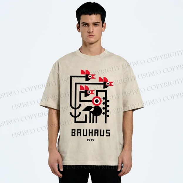 Unisex Bauhaus Geometric Bird Printed Washed Tee