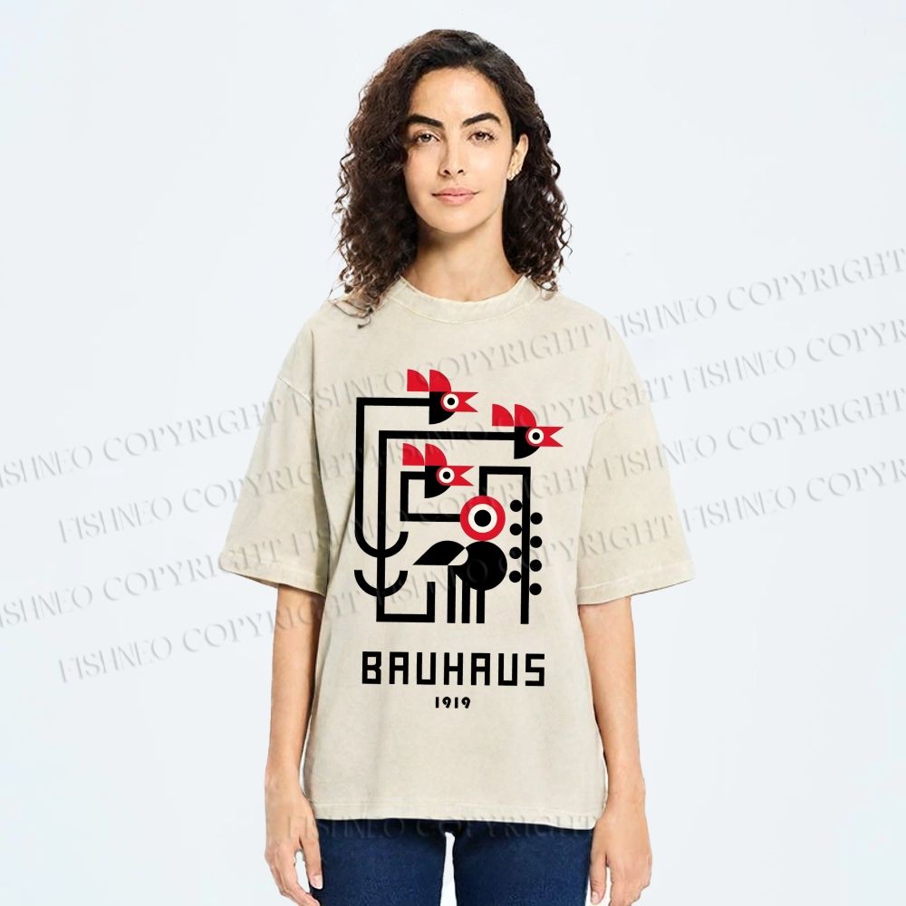 Unisex Bauhaus Geometric Bird Printed Washed Tee