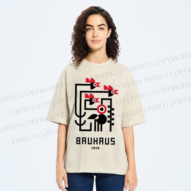 Unisex Bauhaus Geometric Bird Printed Washed Tee