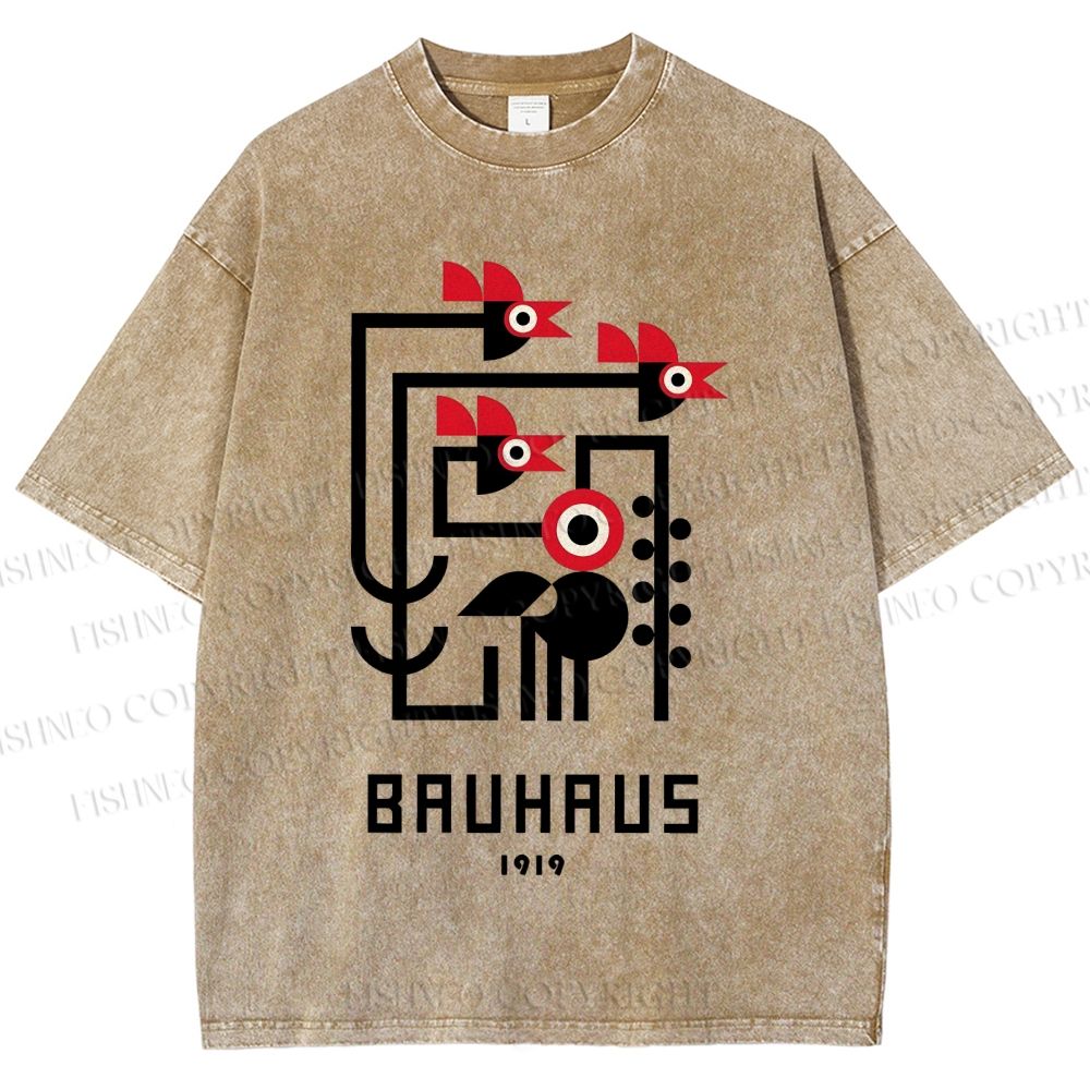 Unisex Bauhaus Geometric Bird Printed Washed Tee