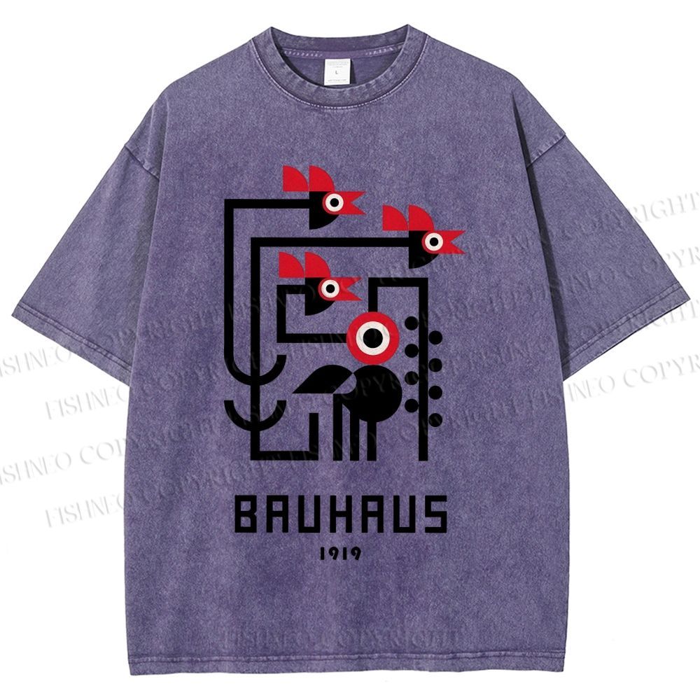 Unisex Bauhaus Geometric Bird Printed Washed Tee