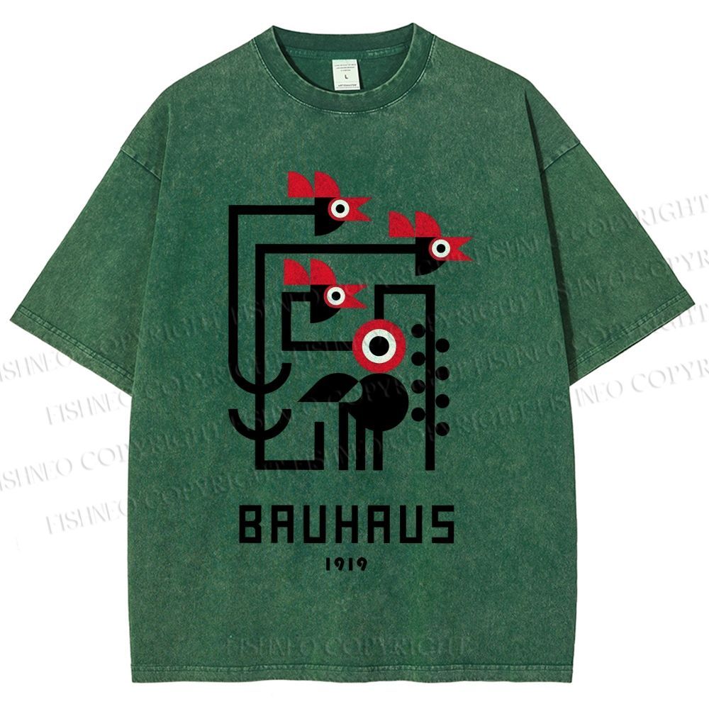Unisex Bauhaus Geometric Bird Printed Washed Tee