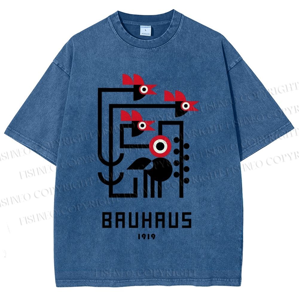 Unisex Bauhaus Geometric Bird Printed Washed Tee
