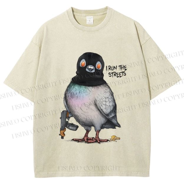Unisex Gangsta Pigeon Printed Washed Tee