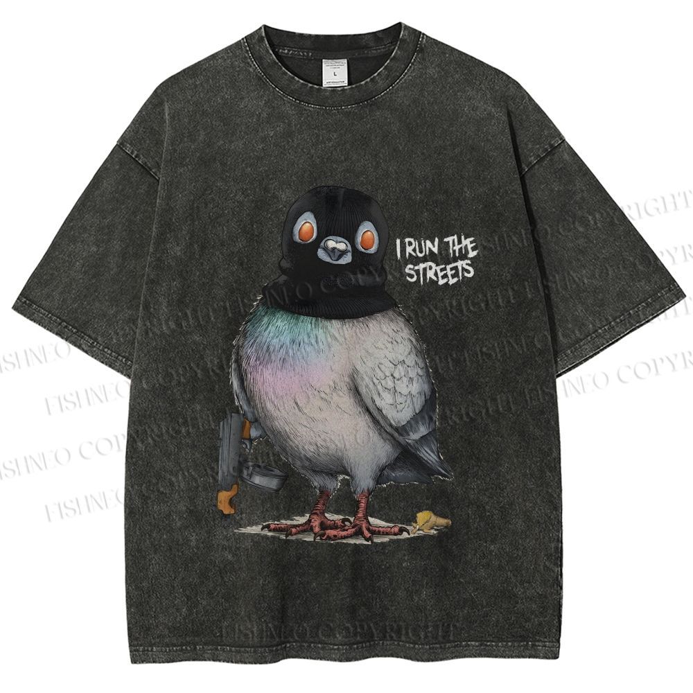Unisex Gangsta Pigeon Printed Washed Tee