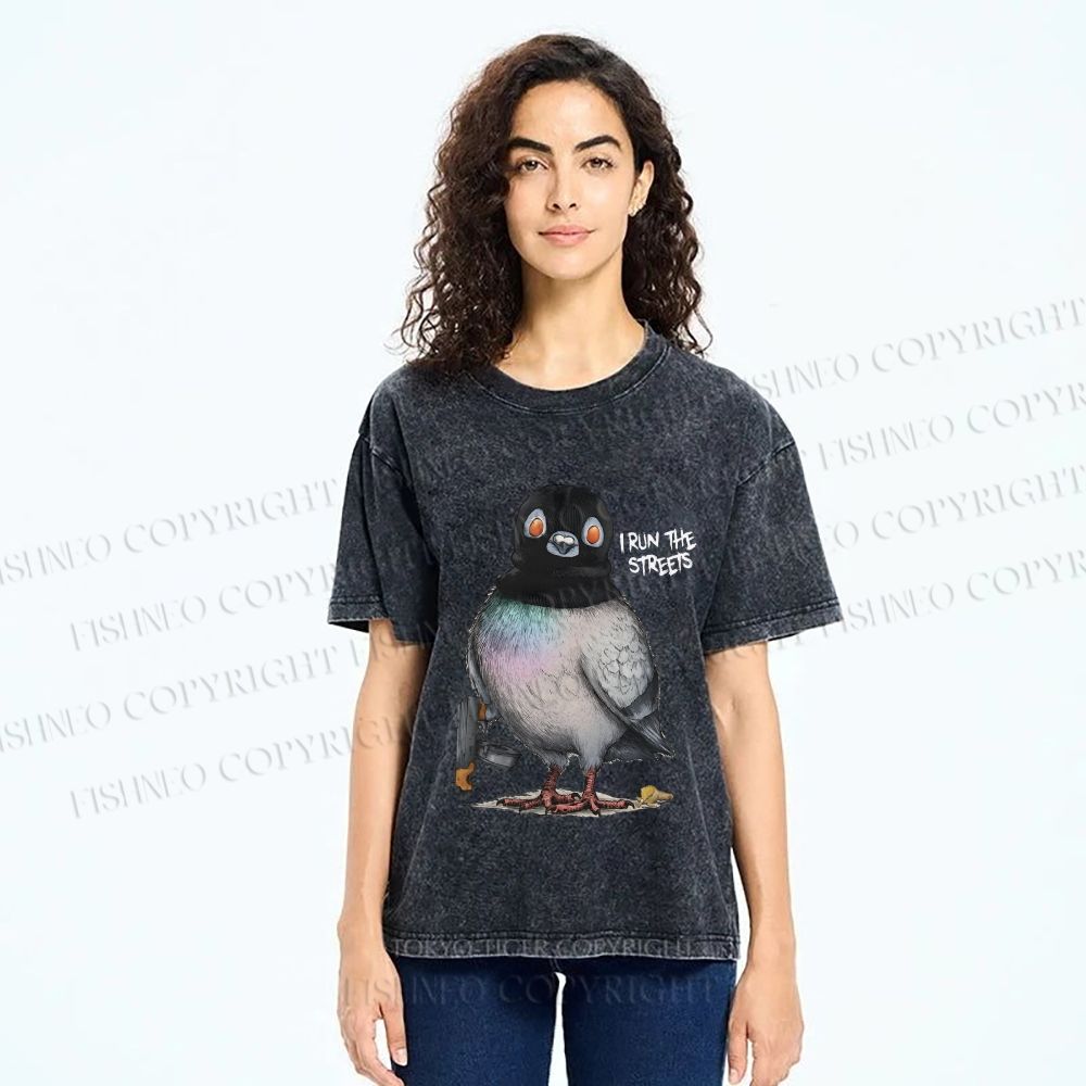 Unisex Gangsta Pigeon Printed Washed Tee