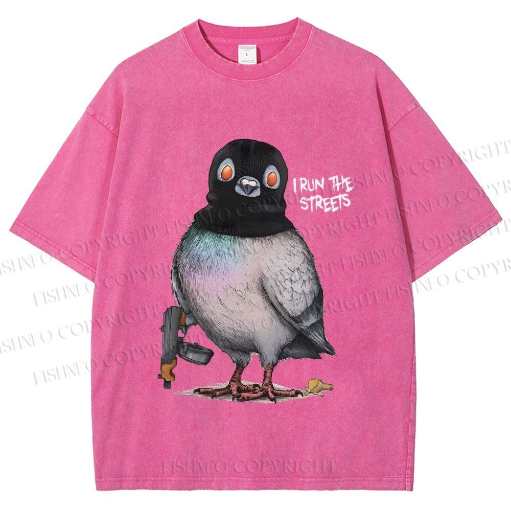 Unisex Gangsta Pigeon Printed Washed Tee