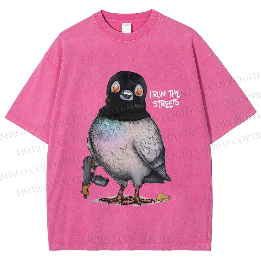 Unisex Gangsta Pigeon Printed Washed Tee