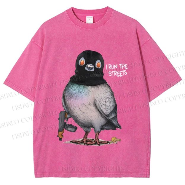 Unisex Gangsta Pigeon Printed Washed Tee