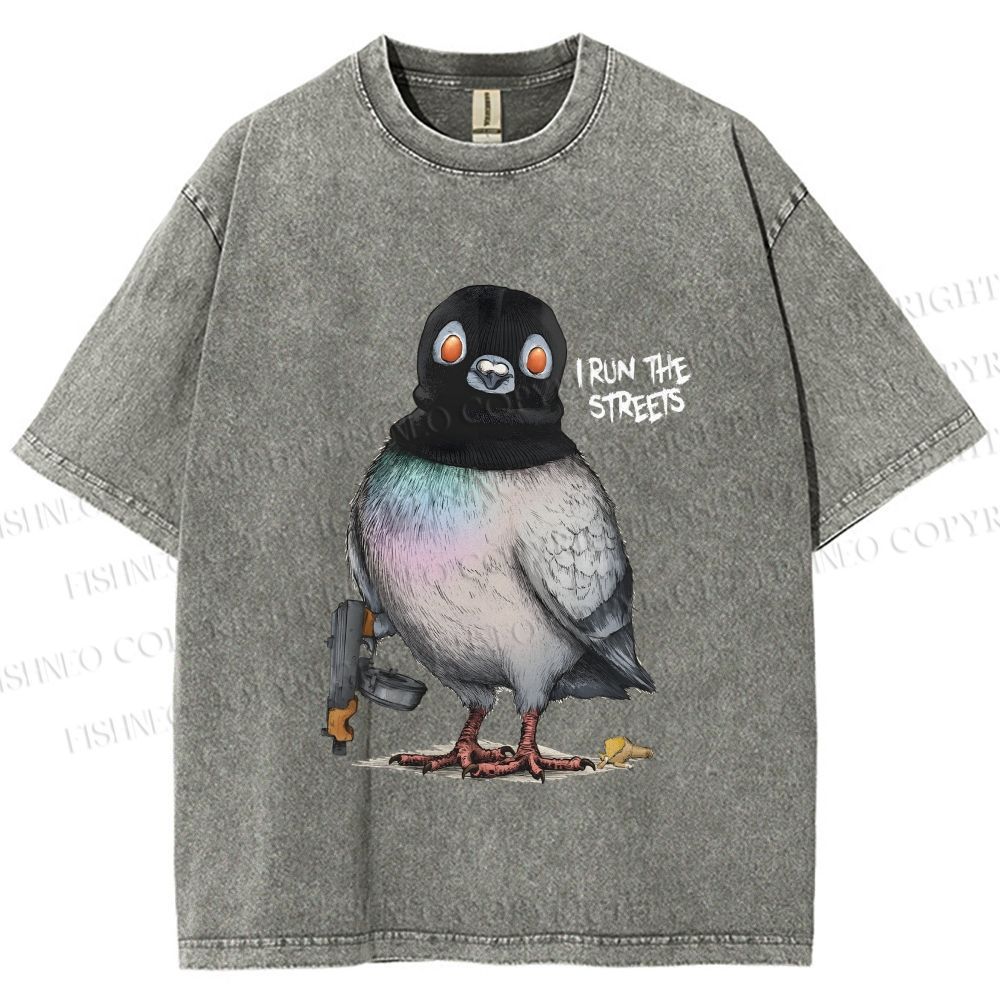 Unisex Gangsta Pigeon Printed Washed Tee